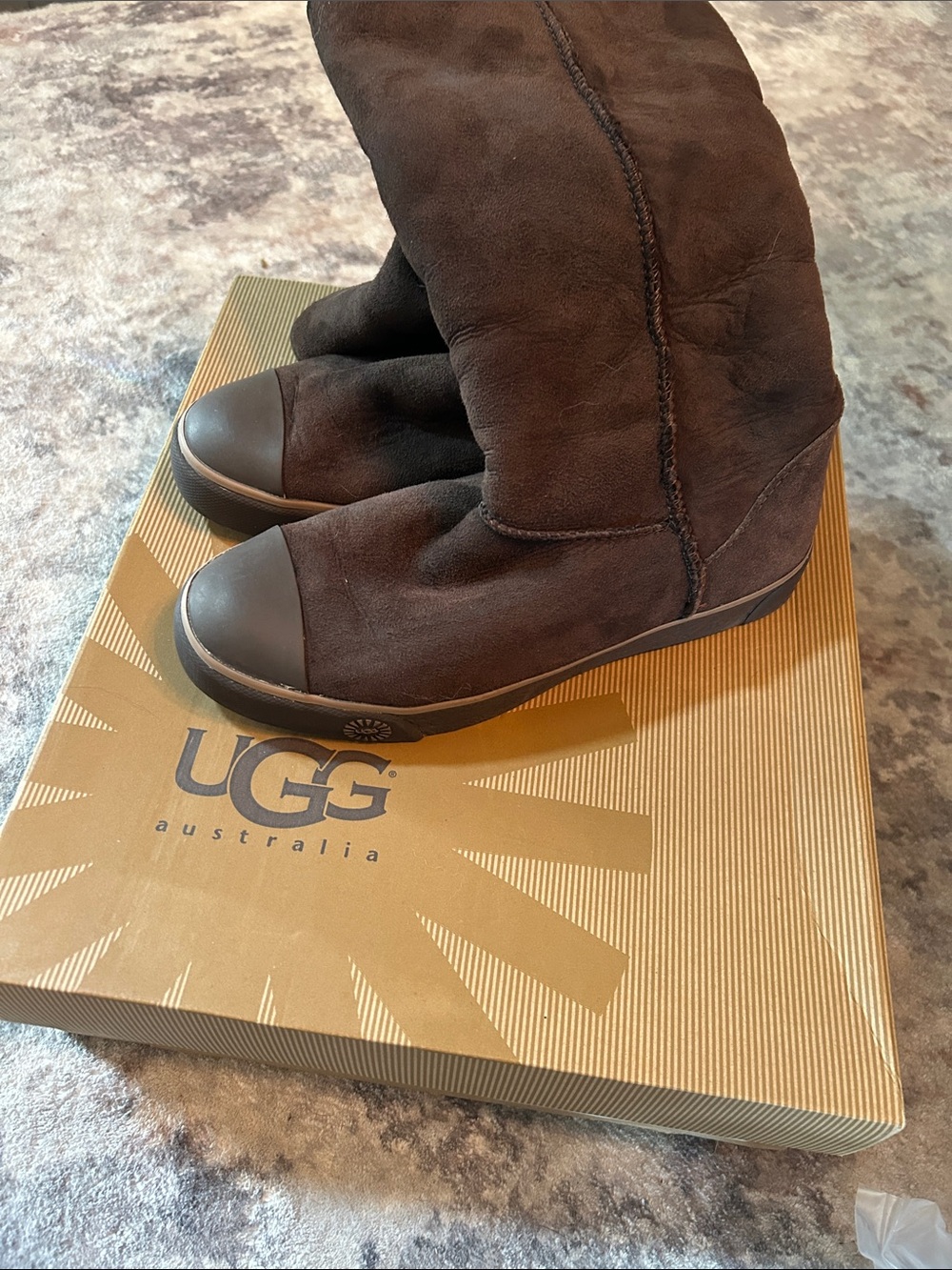 UGG Delaine Brown Suede Boots with Dark Brown Toe Cap